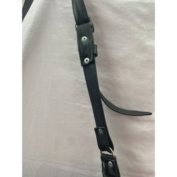 Leather Black Satchel/Crossbody with Adjustable Strap Front Pockets. - Picture 3 of 11